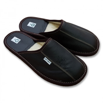 Men's Luxury Leather Slippers with sheep wool