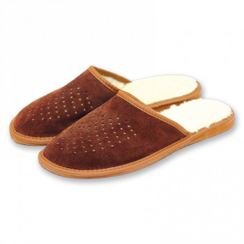 Men's Leather Slippers with Wool