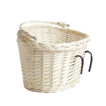 Wicker bicycle basket for pets - white 