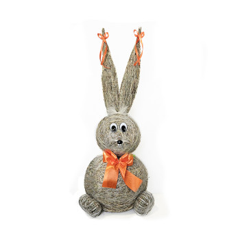 Slámový zajíc s oranžovou mašlí 45 cm