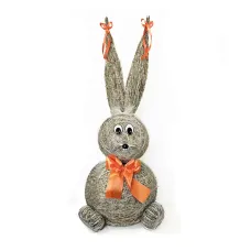 Slámový zajíc s oranžovou mašlí 66 cm