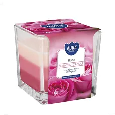 Tříbarevná vonná svíčka ve skle - Rose 170 g