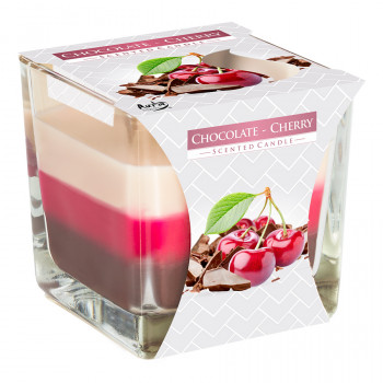 Tricolor scented candle in glass - Chocolate Cherry