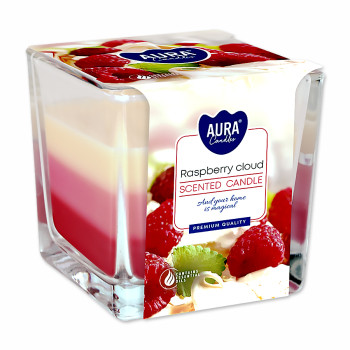 Tricolor scented candle in glass - Raspberry cloud