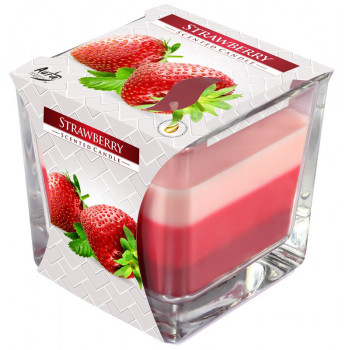 Tricolor scented candle in glass - Strawberry