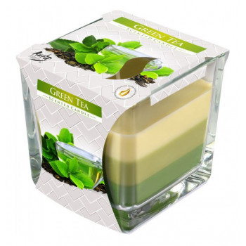 Tricolor scented candle in glass - Green Tea